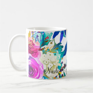 Caneca De Café Pincelada Floral Colorida Divertida Cor Brilhante 