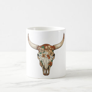 Caneca De Café Pincelada Floral Crânio de Vaca Ocidental Flor Cow