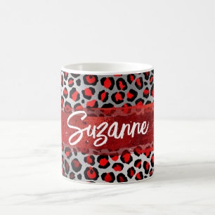 Caneca De Café Pinceladas de Leopardo em Folha de Prata e Preto