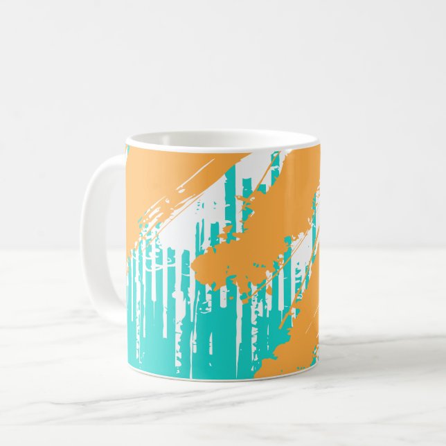 Caneca De Café Pinceladas Laranja Sobre Camadas Turquesa (Frente Esquerda)