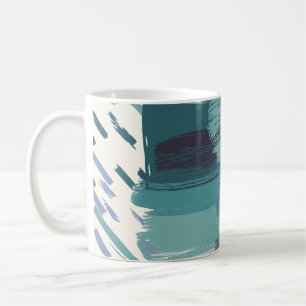 Caneca De Café Pinceladas Teais Ousadas em Fundo Branco