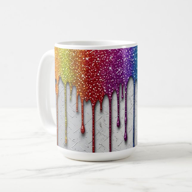Caneca De Café Pinceladas Vibrantes de Arco-Íris (Frente Esquerda)