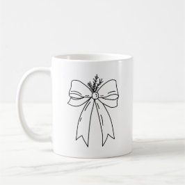 Caneca De Café Pine Branch with Bow Minimalist