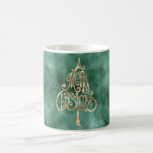 Caneca De Café Pine Teal Dourado Natal