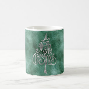 Caneca De Café Pine Teal Green Silver Natal