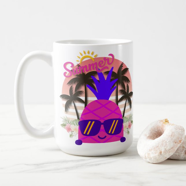 Caneca De Café Pineapple Enjoying the Summer (Com Donut)