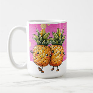 Caneca De Café Pineapple Kawaii, melhores amigos, abacaxi, cor-de