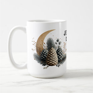 Caneca De Café Pinecones e Crescent Moon Winter Love
