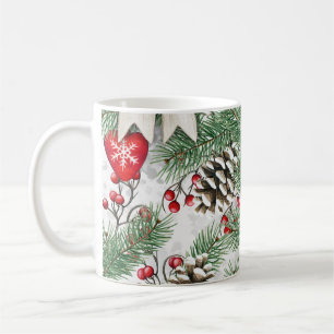 Caneca De Café Pineheiro Natalino Rústico Aquarela Clássico