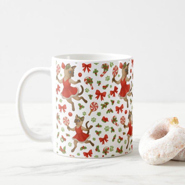 Caneca De Café Ping Pong Natal para Amantes de Gatos Siameses  (Com Donut)