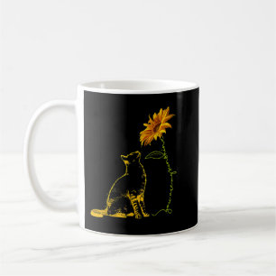 Caneca De Café Pingando Gato Amarelo Sob Camisa De Girassol