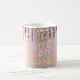 Caneca De Café Pingo de Brilho Prateado Rosa Dourado Esposa Mãe C