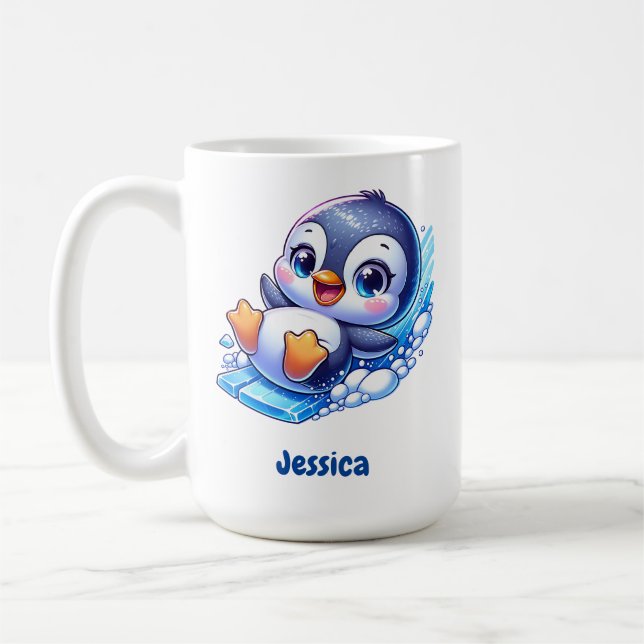 Caneca De Café Pinguim Adorável deslizando no gelo (Esquerda)