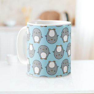 Caneca De Café Pinguim Azul Bebê Kawaii Fofo