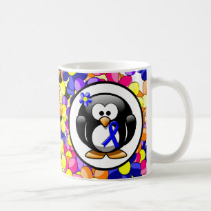 Caneca De Café Pinguim azul da fita da consciência