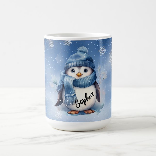Caneca De Café Pinguim bonito com flocos de neve (Centro)