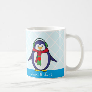 Caneca De Café Pinguim bonito de Natal com seu nome