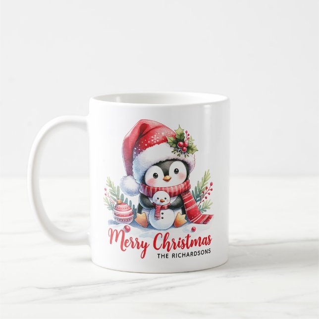 Caneca De Café Pinguim bonito e bonitão Feliz Natal (Esquerda)