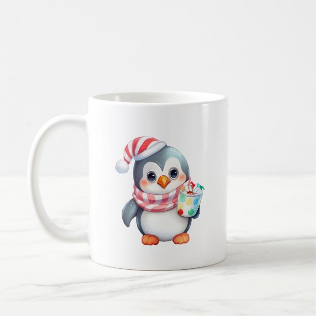 Caneca De Café Pinguim bonito e feliz com lanche (Esquerda)