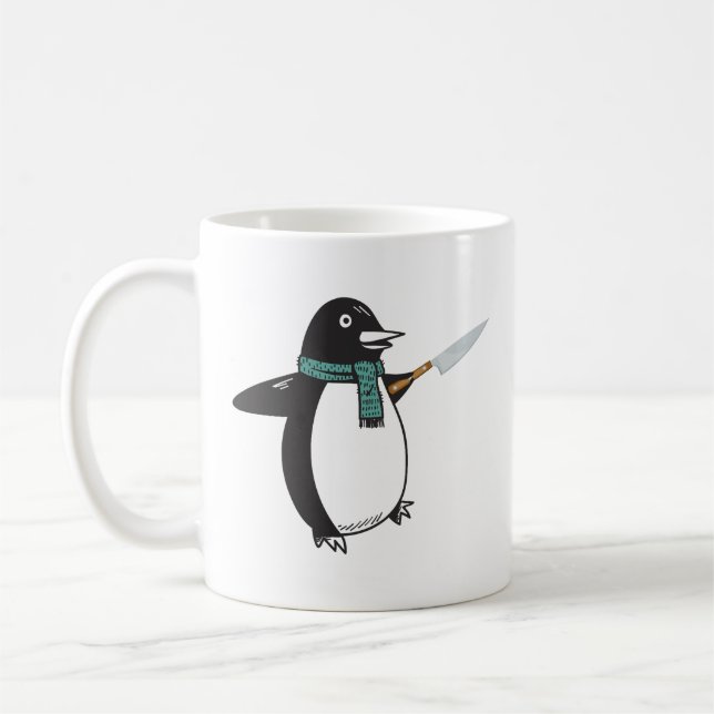 Caneca De Café Pinguim com uma faca T-Shirt (Esquerda)
