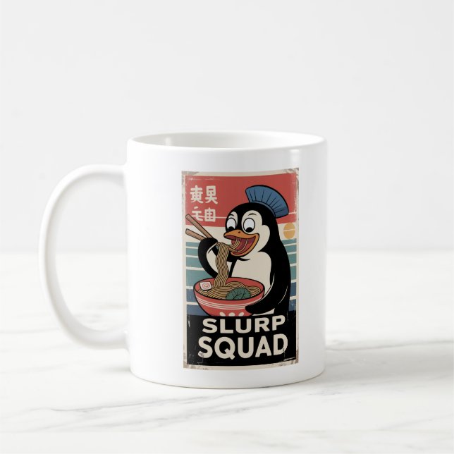 Caneca De Café Pinguim Comendo Ramen Funny Slurp Squad (Esquerda)