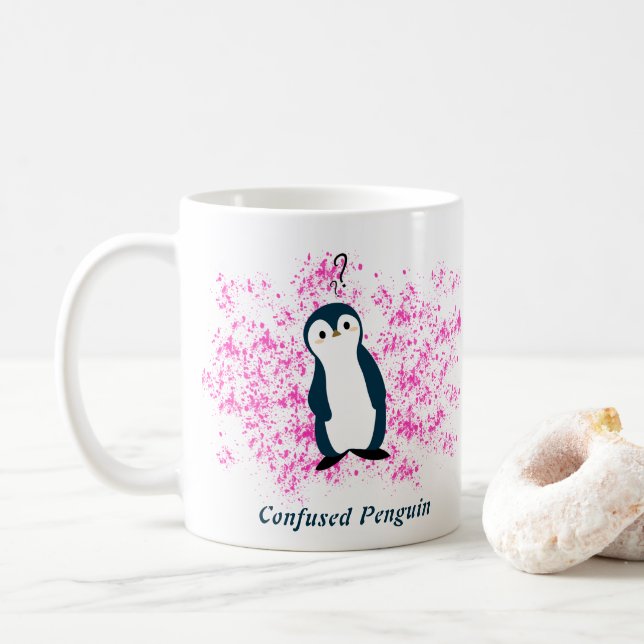 Caneca De Café Pinguim Confundida (Com Donut)