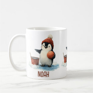 Caneca De Café Pinguim de Basquete de Inverno Personalizado para