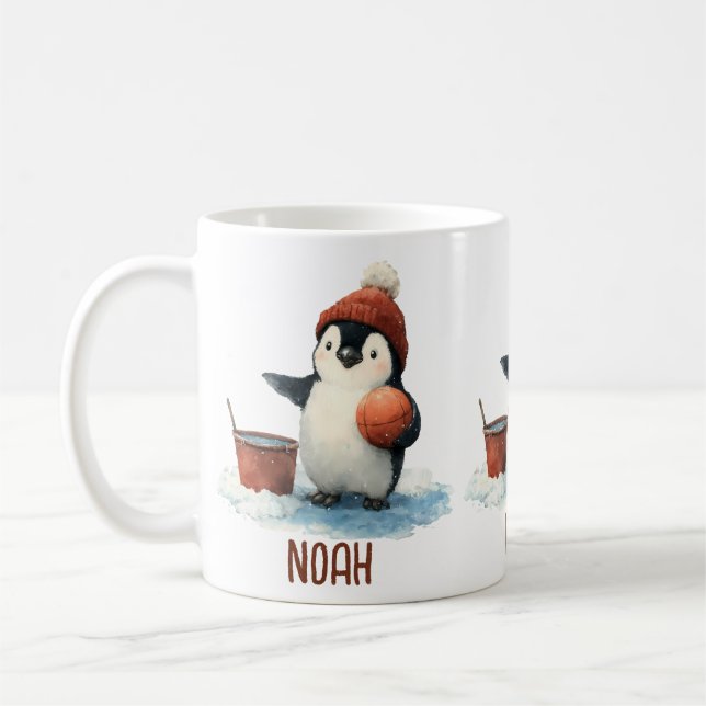 Caneca De Café Pinguim de Basquete de Inverno Personalizado para  (Esquerda)