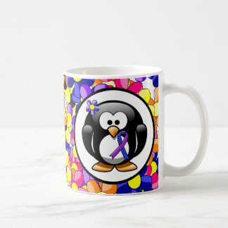 Caneca De Café Pinguim de Fita Azul e Púrpura