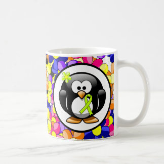 Caneca De Café Pinguim de fita de sensibilização do verde limão