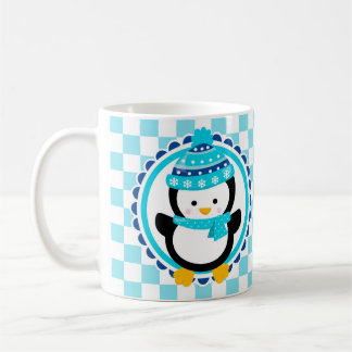 Caneca De Café Pinguim de inverno bonito - Turquesa azul