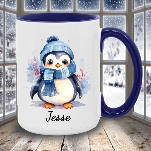 Caneca De Café Pinguim de inverno personalizado (Adorable Penguin Mug)