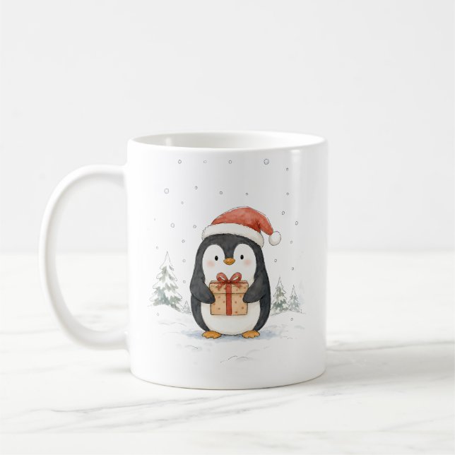 Caneca De Café Pinguim de Natal Fofo com Presente e Chapéu de Pap (Esquerda)