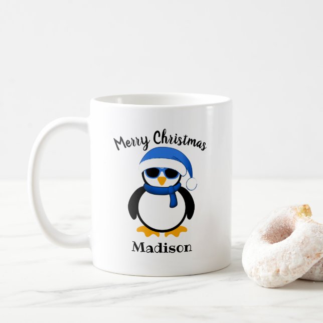 Caneca De Café Pinguim de Natal frio e fofo Personalizado (Com Donut)