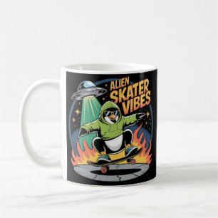 Caneca De Café Pinguim de Skate OVNI Alien Divertido
