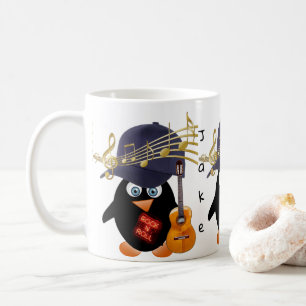 Caneca De Café Pinguim Dourado Music Notes Guitar Mug