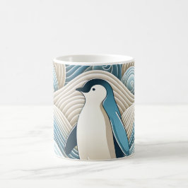 Caneca De Café Pinguim Em Ondas Azuis De Abstrato