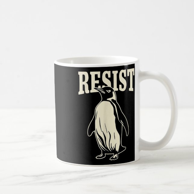 Caneca De Café Pinguim Engraçado Resiste Pinguins em Protesto Con (Direita)