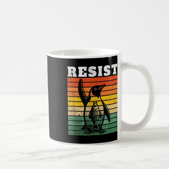 Caneca De Café Pinguim Engraçado Resiste Pinguins em Protesto Con (Direita)