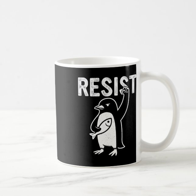 Caneca De Café Pinguim Engraçado Resiste Pinguins em Protesto Con (Direita)