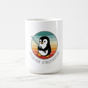 Caneca De Café Pinguim Espacial Segurando uma Espada de Luz