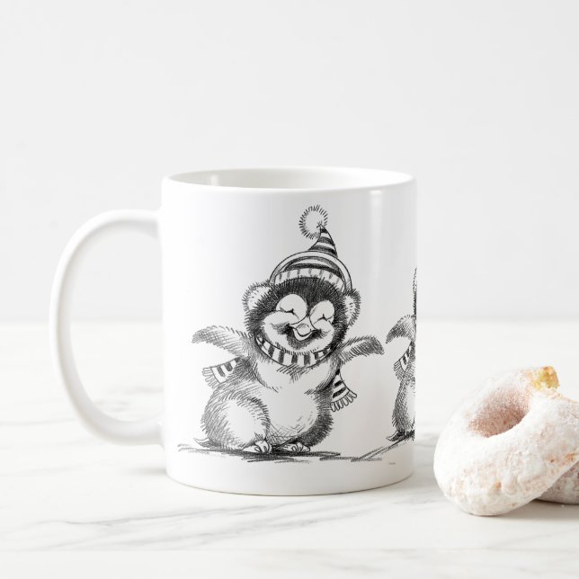 Caneca De Café Pinguim Feliz de Natal, Pássaro Feliz (Com Donut)
