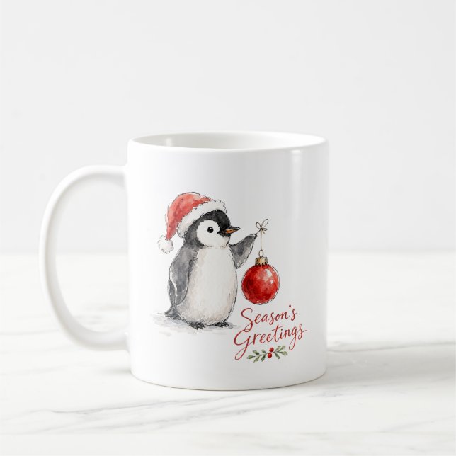 Caneca De Café Pinguim Fofo de Natal com Enfeite (Esquerda)