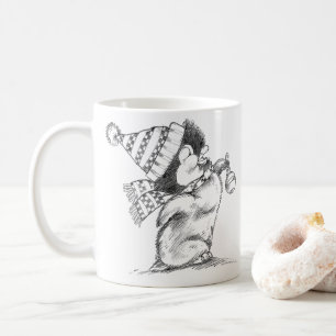 Caneca De Café Pinguim Fofo de Natal Retrô com Chapéu e Cachecol