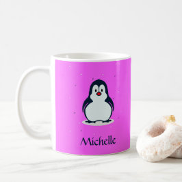 Caneca De Café Pinguim fofo de nome personalizado a rosa