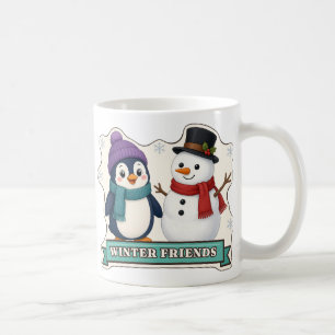 Caneca De Café Pinguim Fofo e Amigos de Inverno Boneco de Neve
