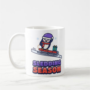 Caneca De Café Pinguim Fofo em um Trenó Vermelho Natal Inverno