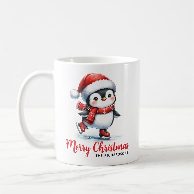 Caneca De Café Pinguim Gelado Pagueiro Branco Vermelho Feliz Nata (Esquerda)