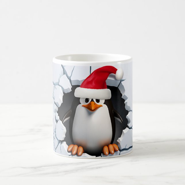Caneca De Café Pinguim giro 3D com Papai Noel (Centro)