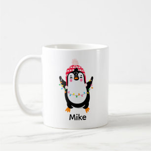 Caneca De Café Pinguim Grelha com Luzes de Natal